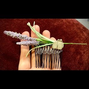 Lavender and real quartz beaded lace hair comb